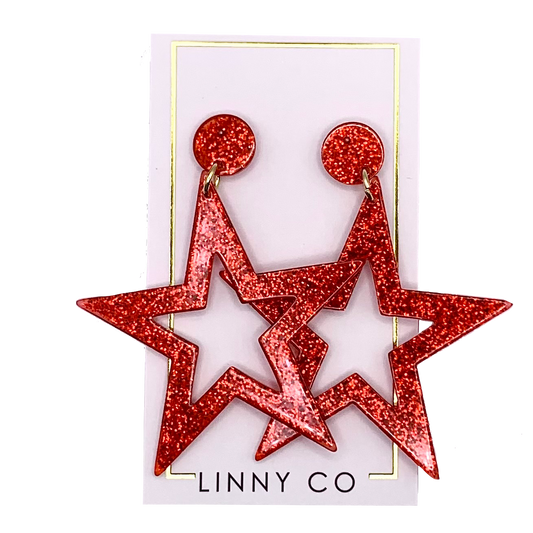 Glory Star Statement Earrings - Crimson