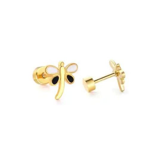 Screwback Stud Earrings - Bri Butterfly White and Black - Shop LINNY CO